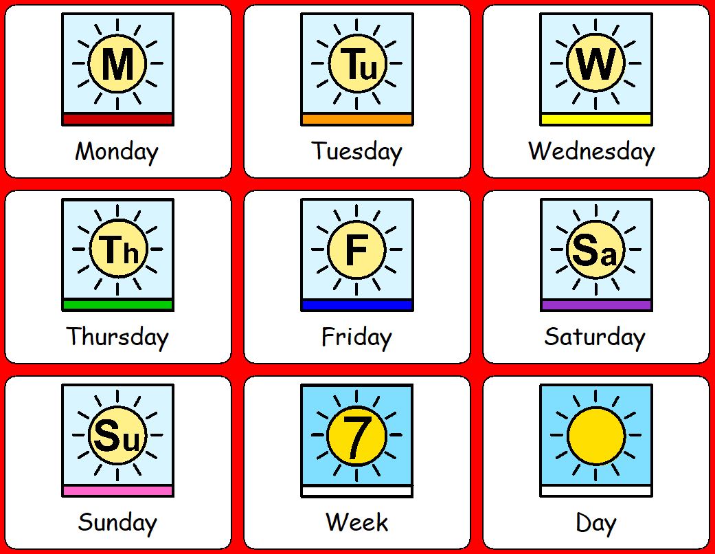 Widgit Symbols Days Of The Week